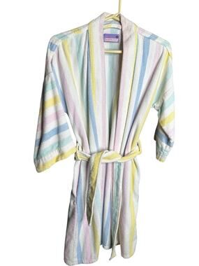 Vintage Beth Michaels Pastel Striped Terrycloth Robe Retro Loungewear